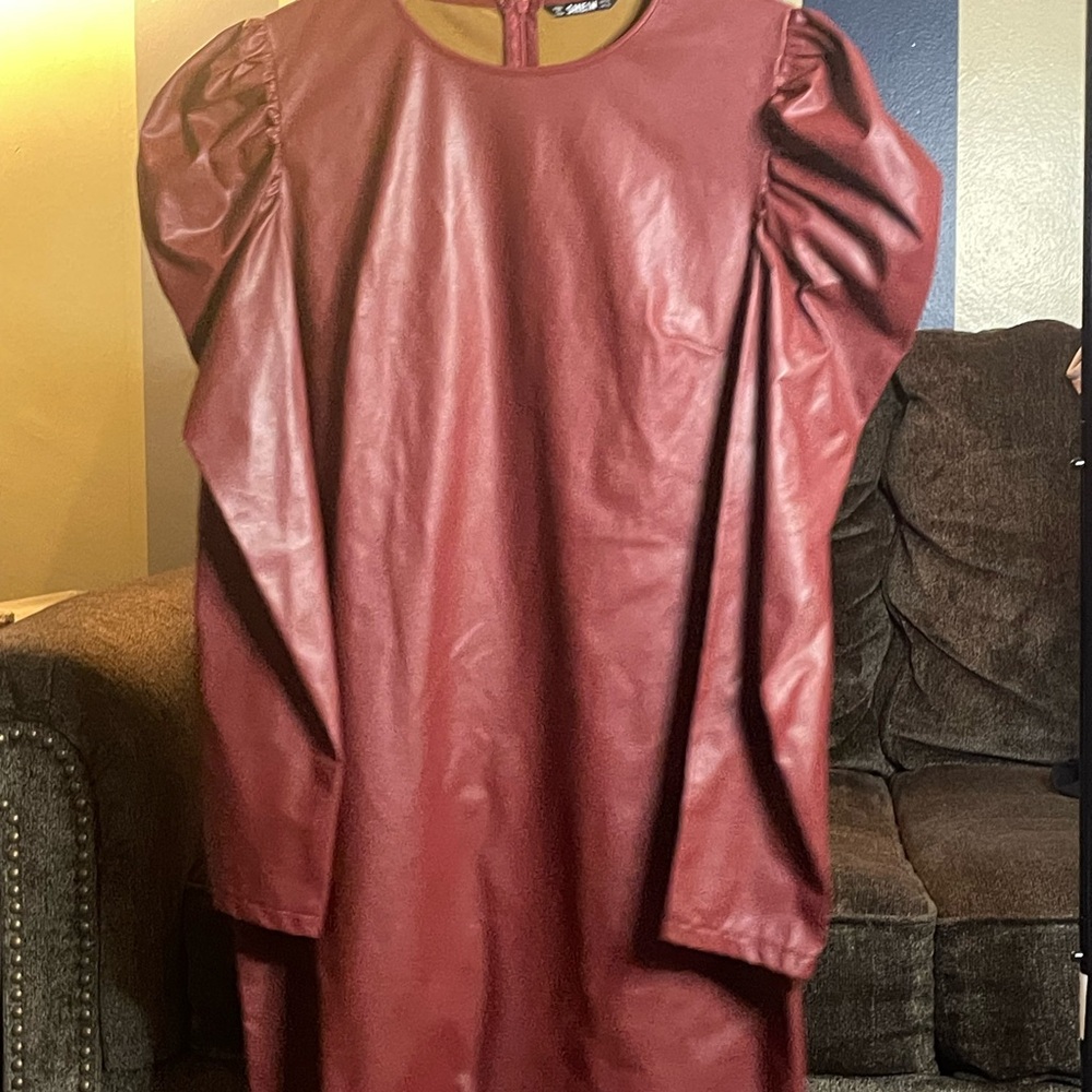Elegant Burgundy/Rust Faux Leather Dress